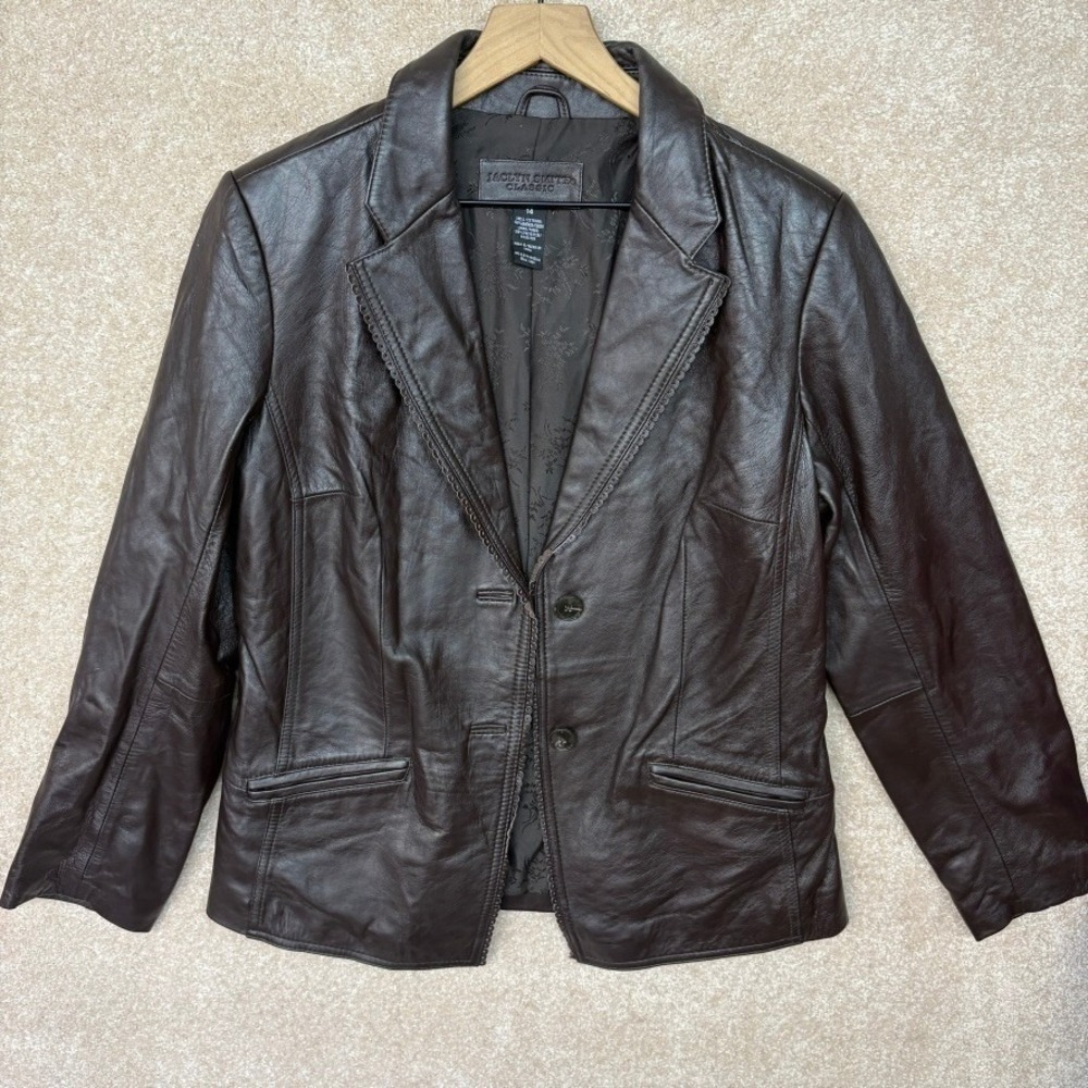 JACLYN SMITH Soft Leather Jacket Women's 14 Brown Classic Blazer‎